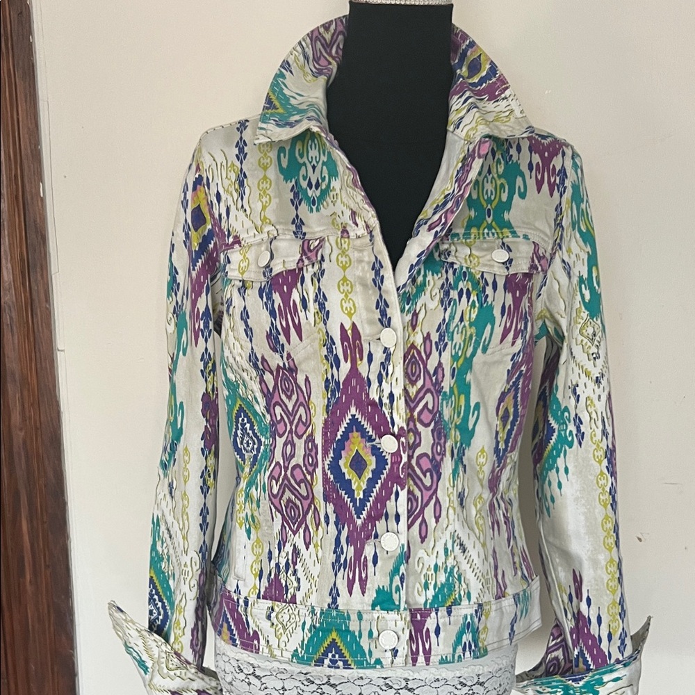 Jones New York Multicolor Patterned Jean Jacket